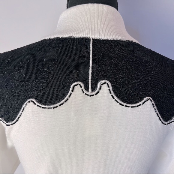 White Sweater Dress Black Lace Rhinestone Details Venus Size M - Picture 6 of 11